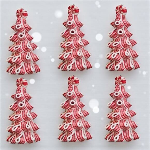 Ribbon Candy Peppermint Christmas Tree Ornament Set/6 Sweet Treats Red Ribbon - Picture 1 of 3